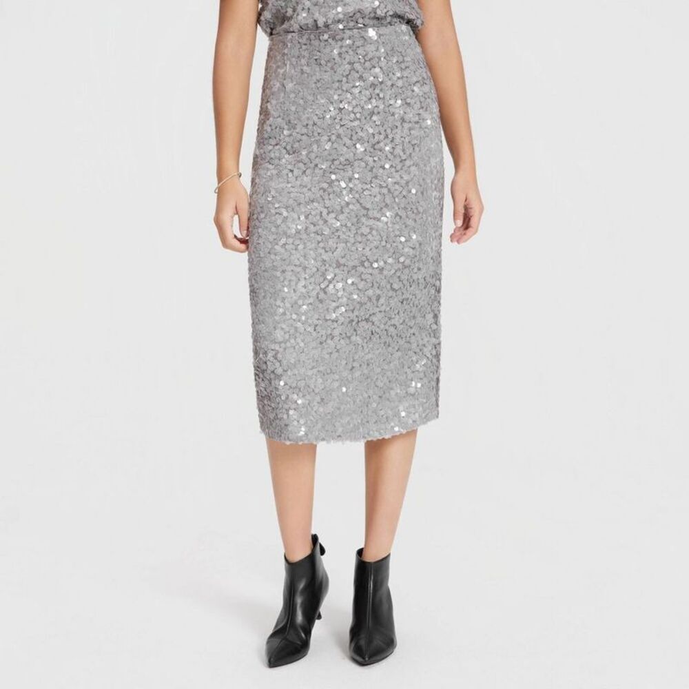 Women's Sequin Pencil Skirt - A New Day Gray L
